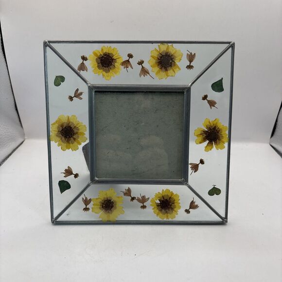 Vintage Leaded Glass Dried Pressed Flower Picture Frame  For 3 X 3.5” Photo - Picture 1 of 5
